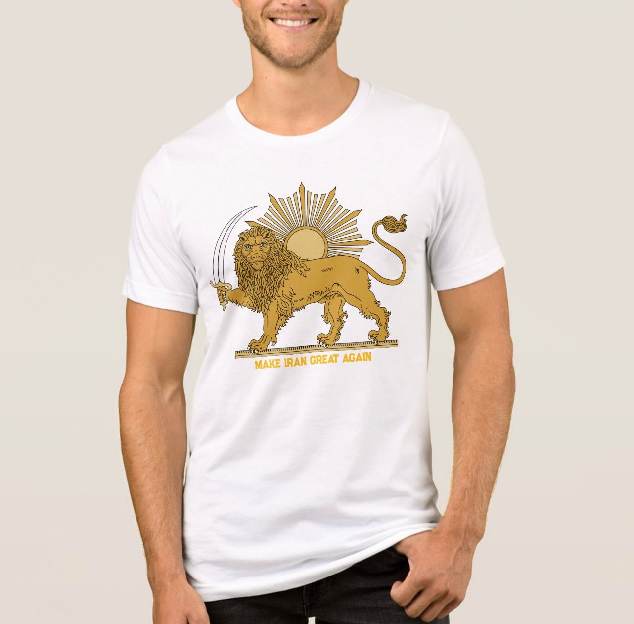 Lion and sun with crown - Make Iran Great Again T-Shirt (men)