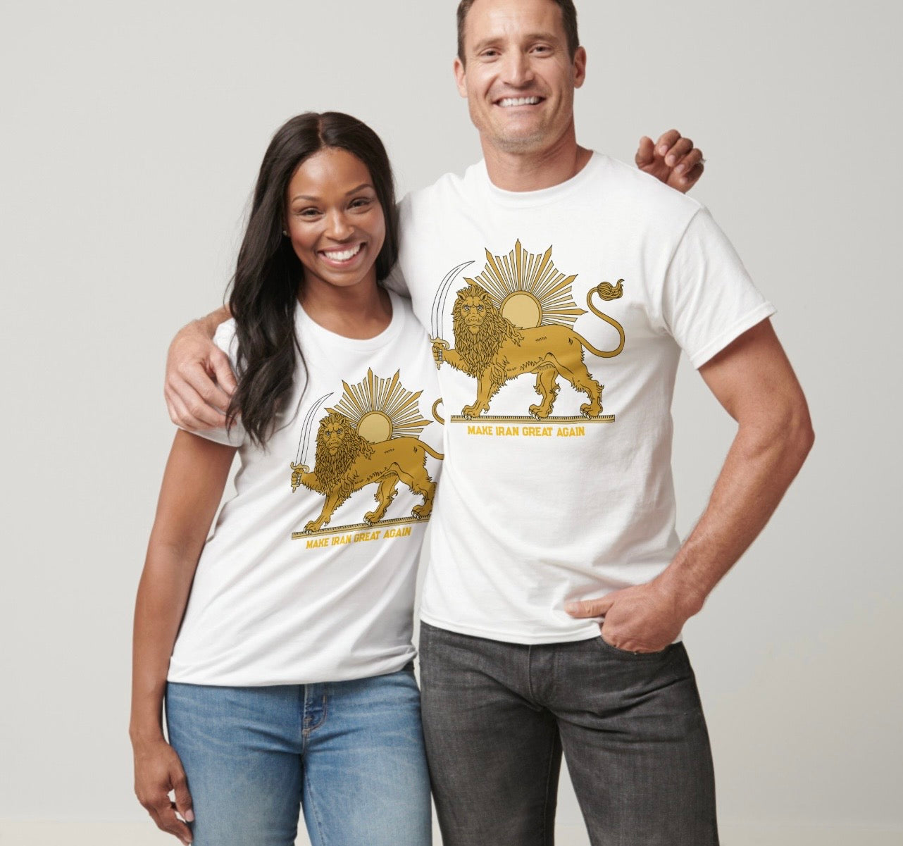 Lion and sun with crown - Make Iran Great Again T-Shirt (men)